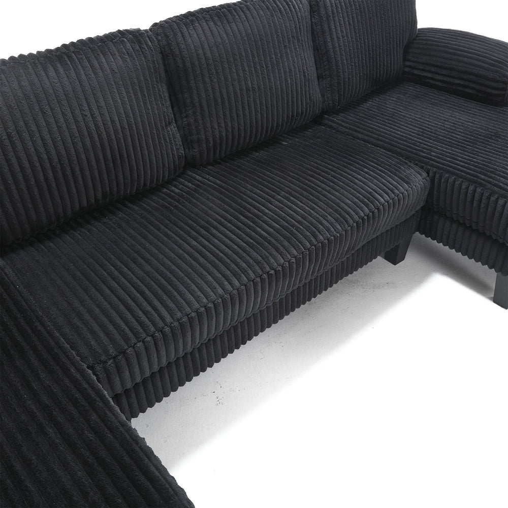 U Shaped Sofa Wood Frame Oversized Four-Seater Living Room Black Upholstery Media 26