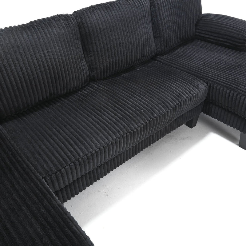 U Shaped Sofa Wood Frame Oversized Four-Seater Living Room Black Upholstery