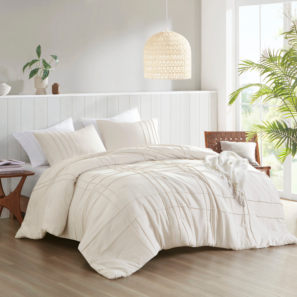 3-Piece Cal King Soft Washed Pleated Comforter Set Media 12