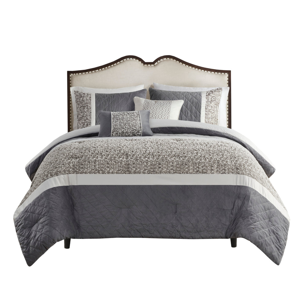 5 Piece Textured Jacquard Stripe Comforter Set with Throw Pillows-King/Cal King Media 5