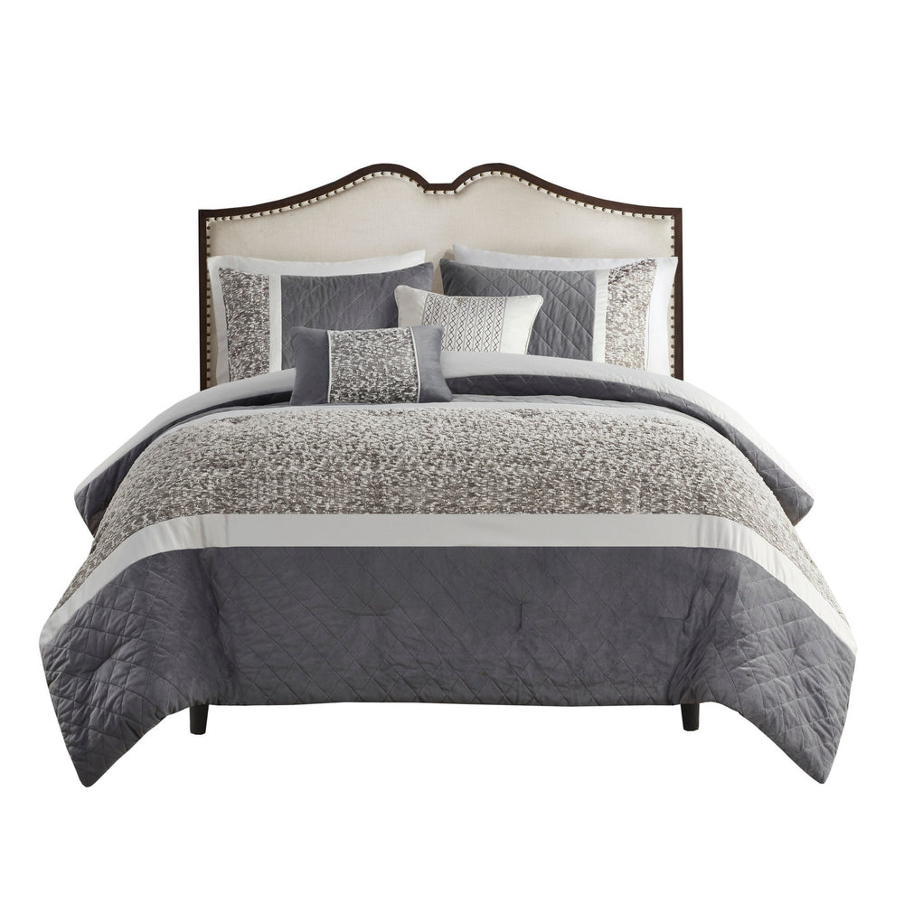 5 Piece Textured Jacquard Stripe Comforter Set with Throw Pillows-King/Cal King Media 5