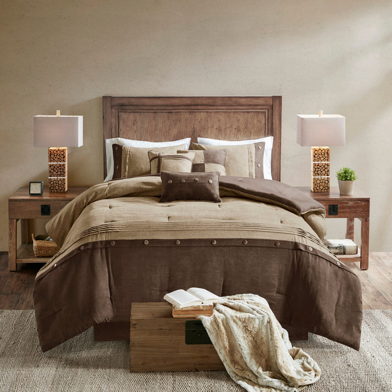 7 Piece Faux Suede Comforter Set Brown Cal King