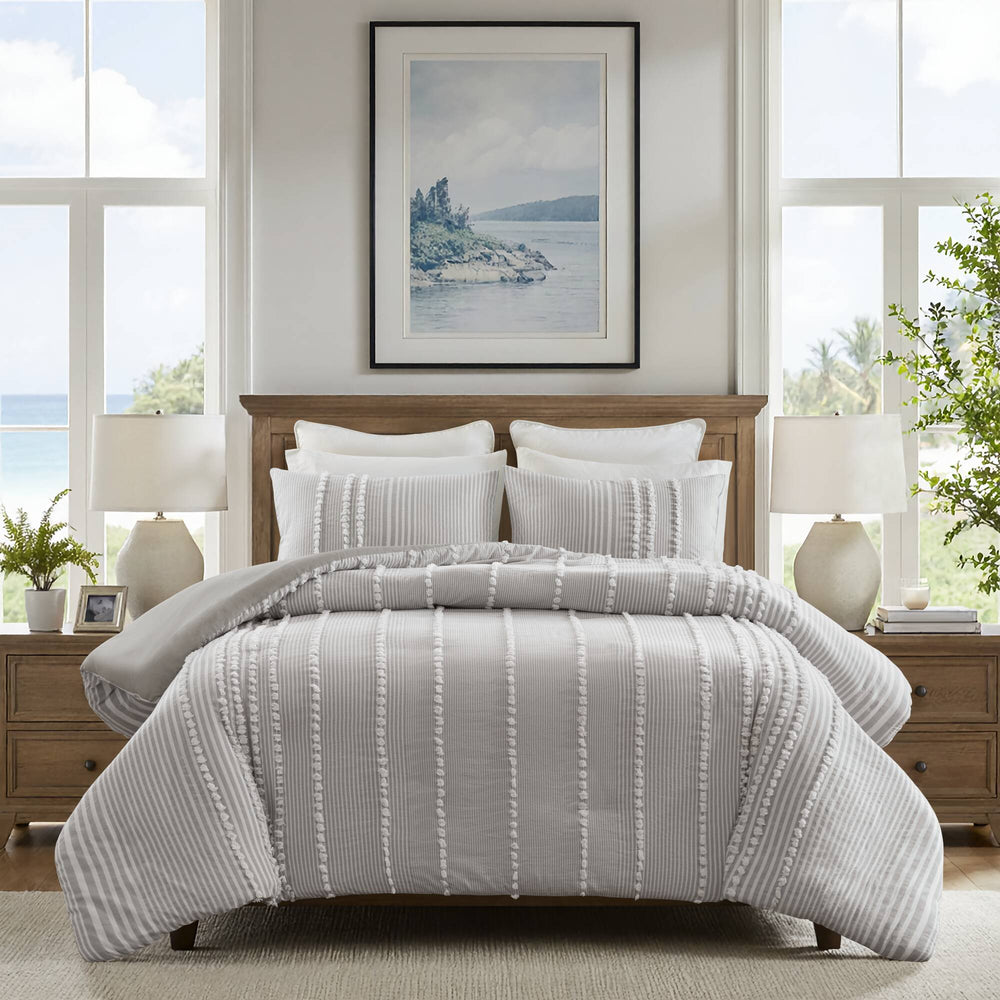 3- Piece King Cotton Yarn Dyed Duvet Cover Set Media 1