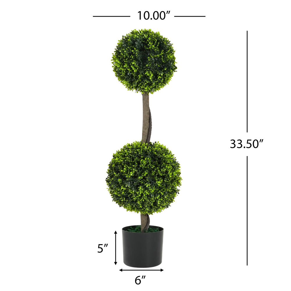 34' Artificial Topiary Boxwood Tree Double Ball with Black Plastic Pot, Set of 2 Media 7