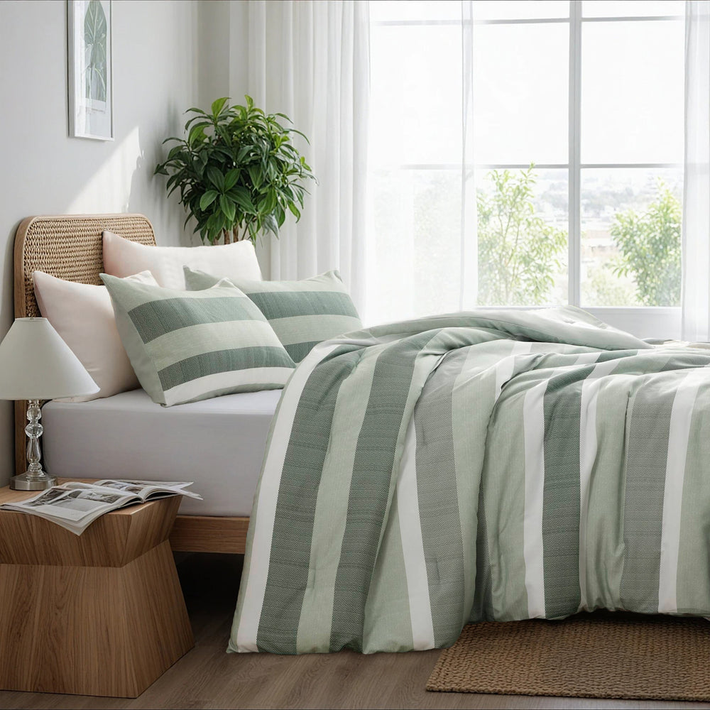 3-Piece King/Cal King Stripe Textured Print Comforter Set,Sage Media 14