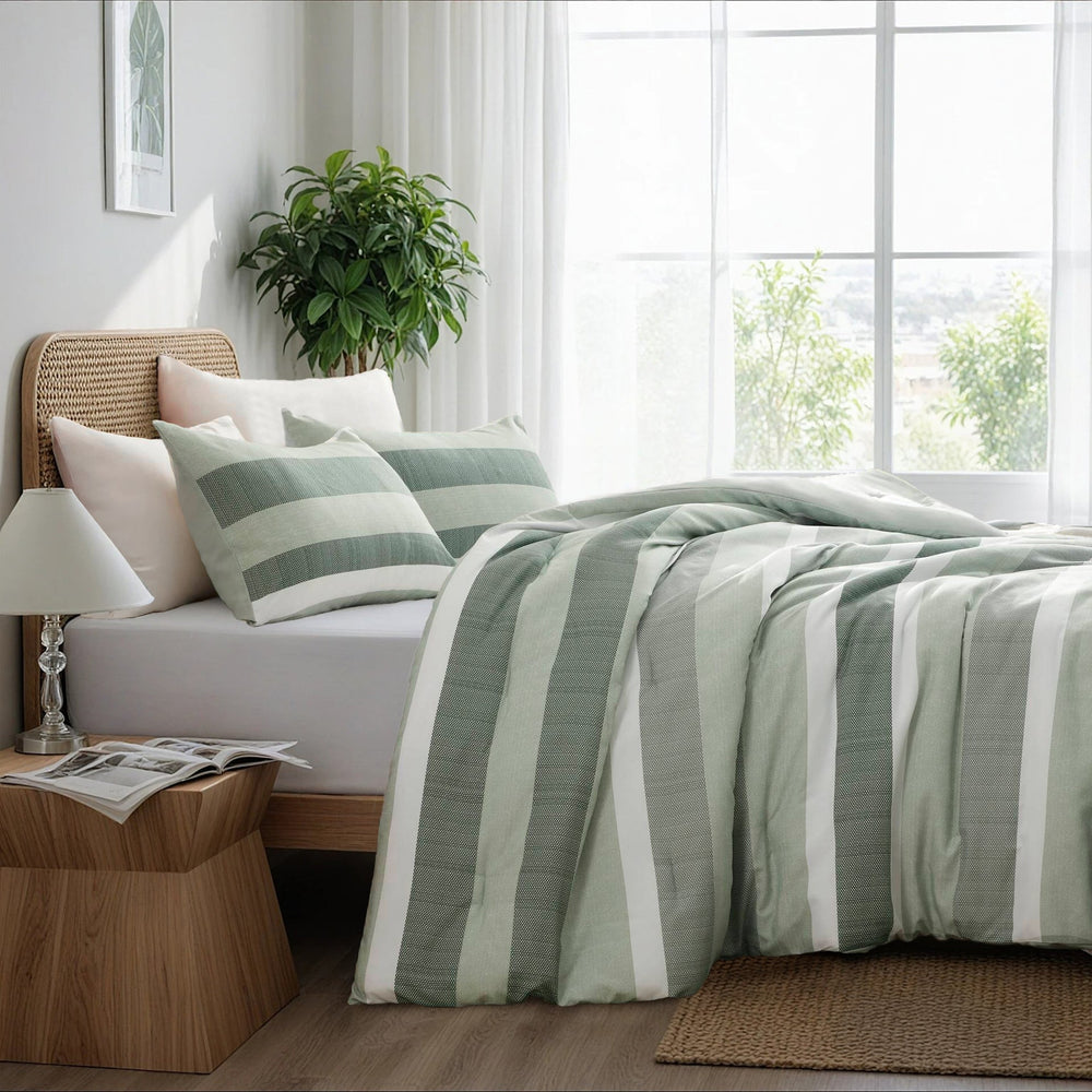 3-Piece King/Cal King Stripe Textured Print Comforter Set,Sage Media 14