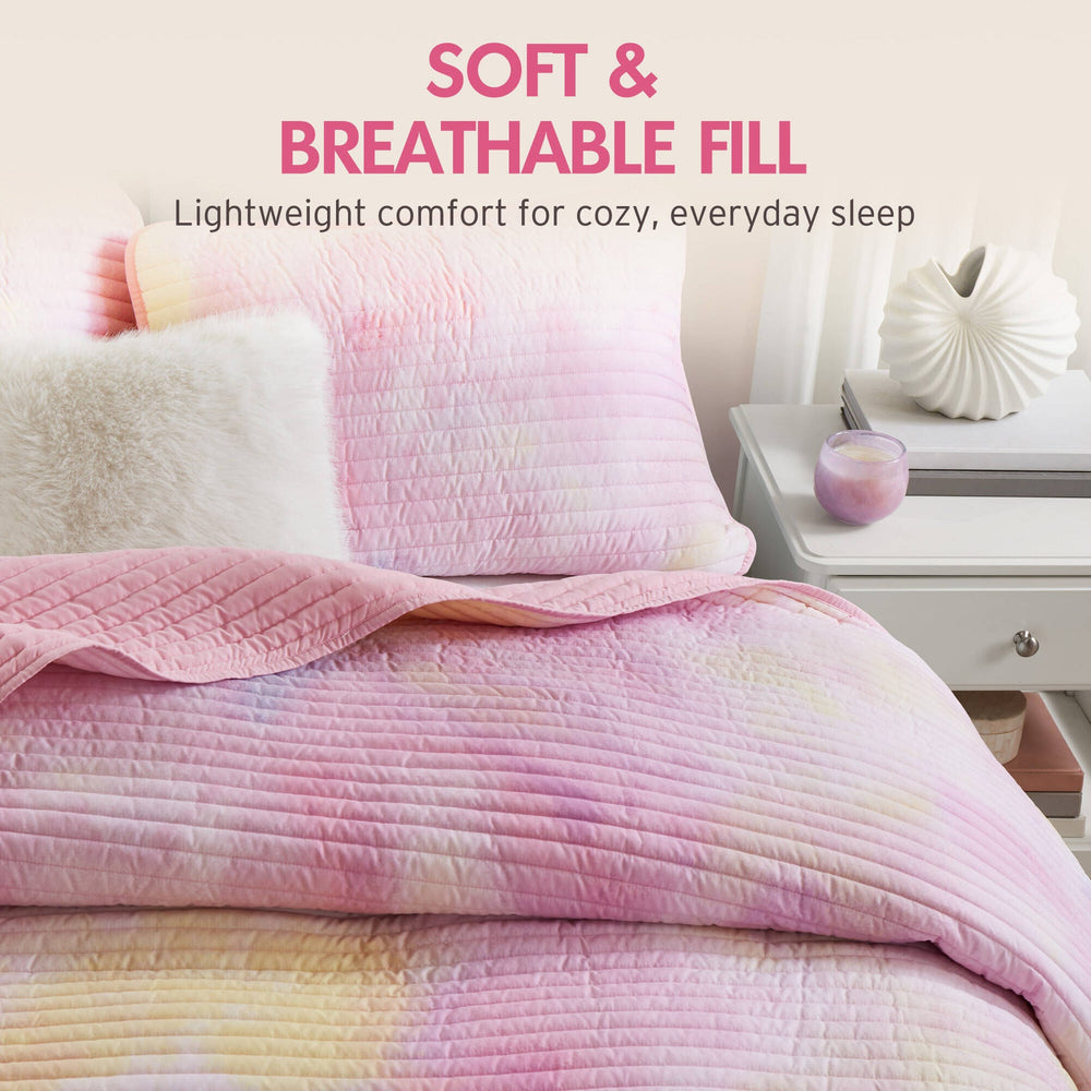 3 Pieces Twin/Twin XL Watercolor Tie Dye Printed Quilt Set with Throw Pillow,Pink Media 5