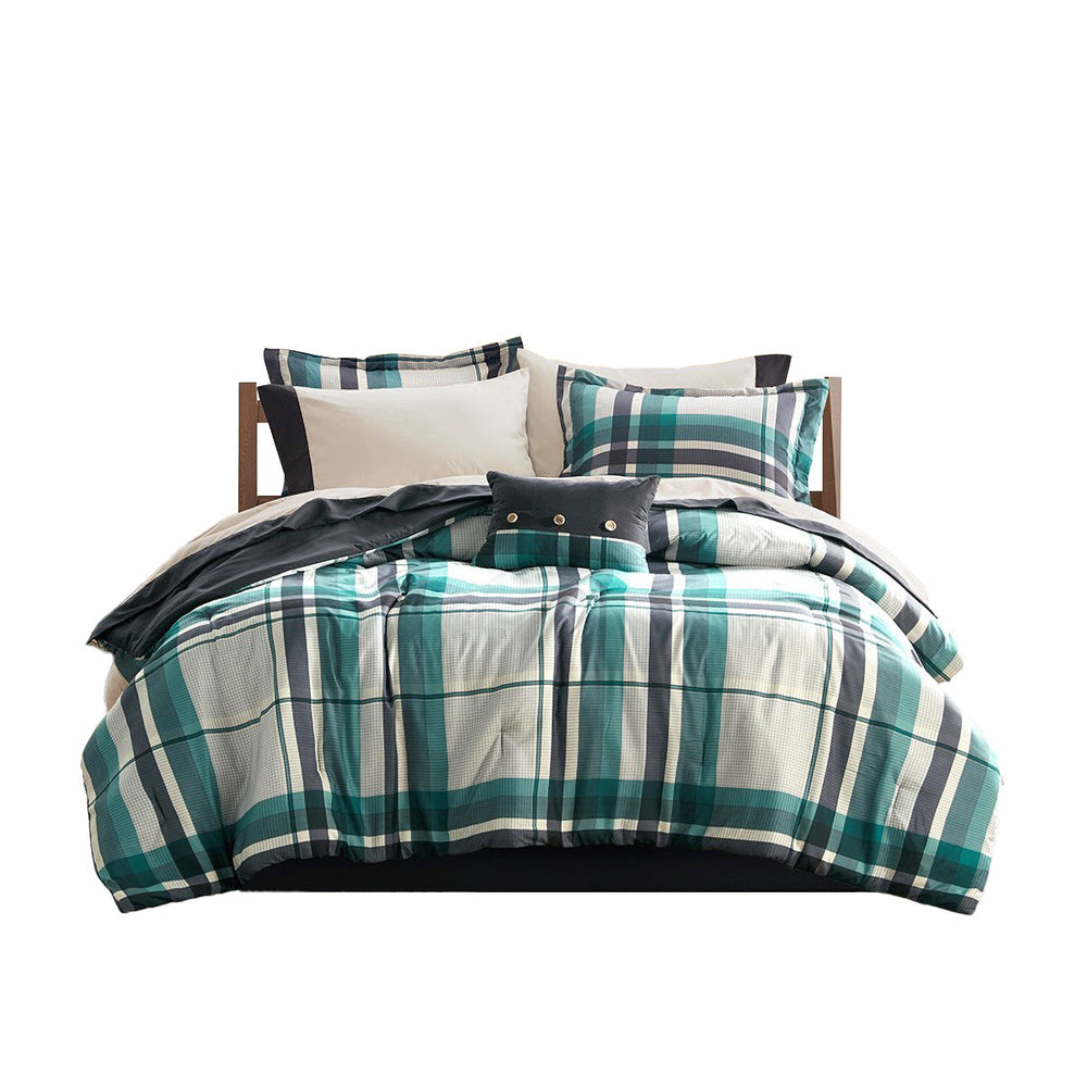 9 PCS Full Plaid Comforter Set with Bed Sheets Teal/Black Media 2