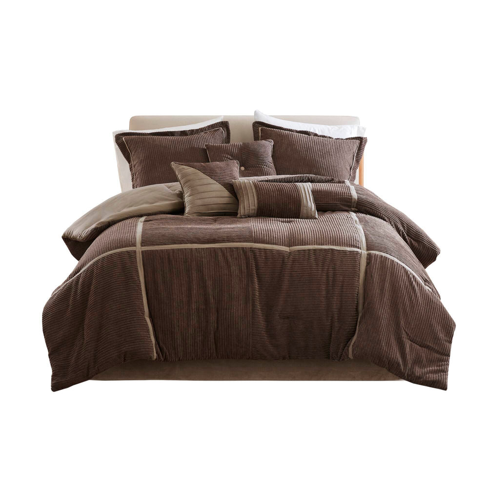 7 Piece Micro Corduroy Comforter Set Brown Cal King Media 12