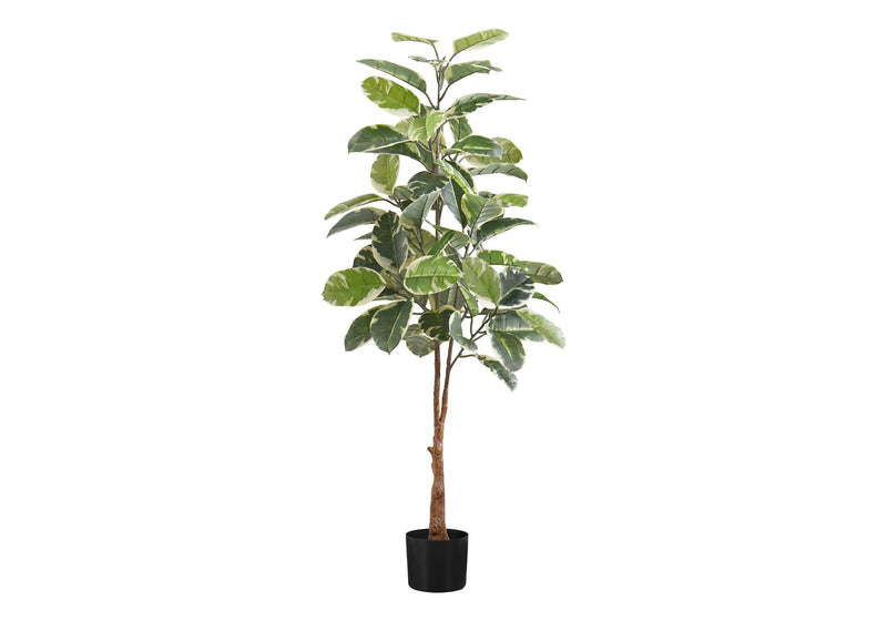 Artificial Plant, 52' Tall, Rubber Tree, Indoor, Faux, Fake, Floor, Greenery, Potted, Real Touch, Decorative, Green Leaves, Black Pot