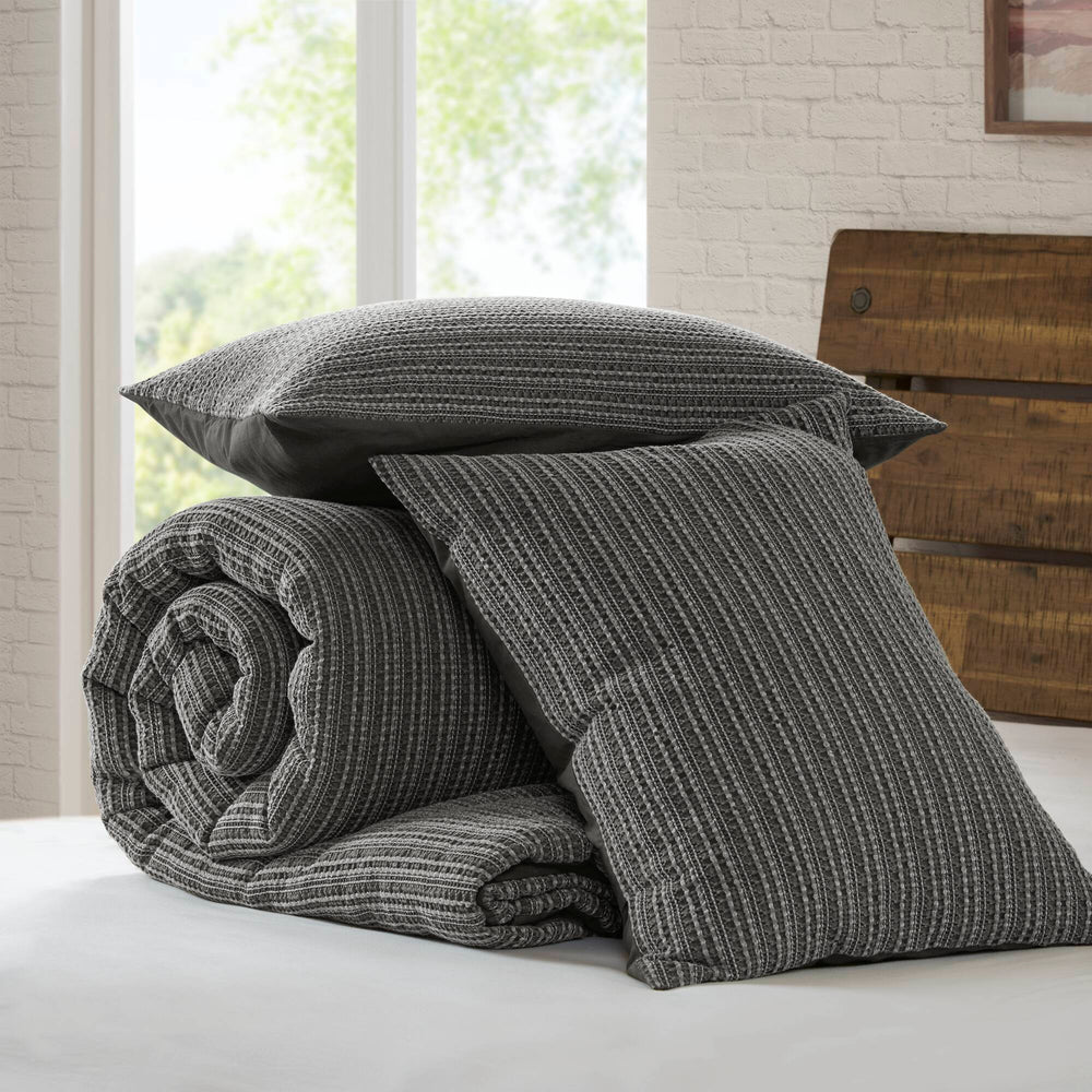 3PCS Full/Queen Waffle Washed Comforter Set Media 16