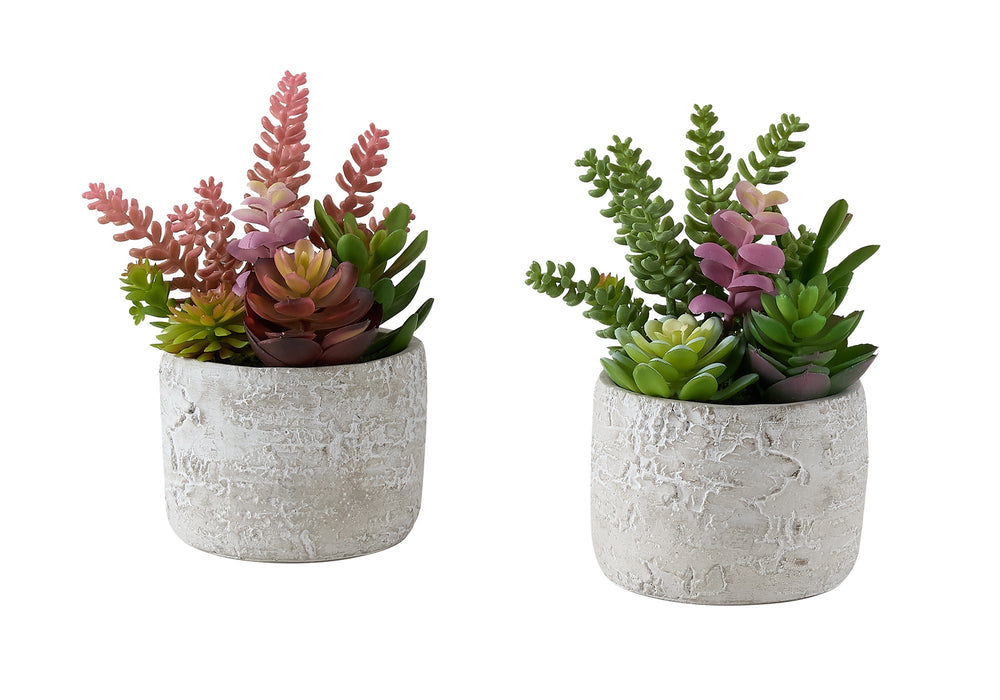 Artificial Plant, Set Of 2, 9' Tall, Succulent, Table, Grey Cement Pots, Contemporary, Modern Media 2