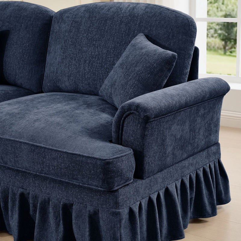 Sofas Chenille Upholstery Three Seater Mid Century Blue Living Room