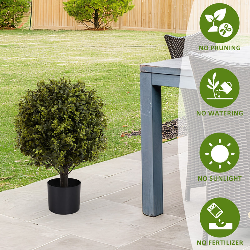 UV Protection Artificial Ball Topiary Tree Decoration in Pot 55cm Green Plastic Set of 2