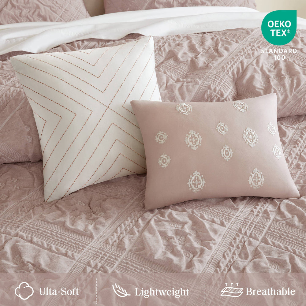 5-Piece King 5 Piece Sculpted jacquard comforter set,Pink Media 2