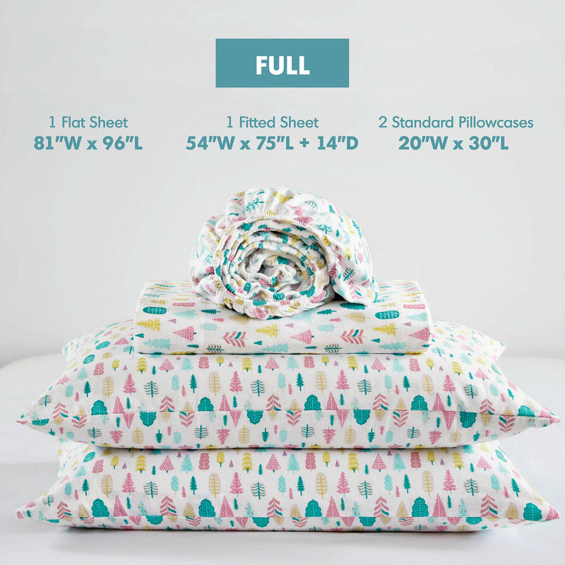 4 PCS Queen Cotton Printed Sheet Set White Holiday Trees