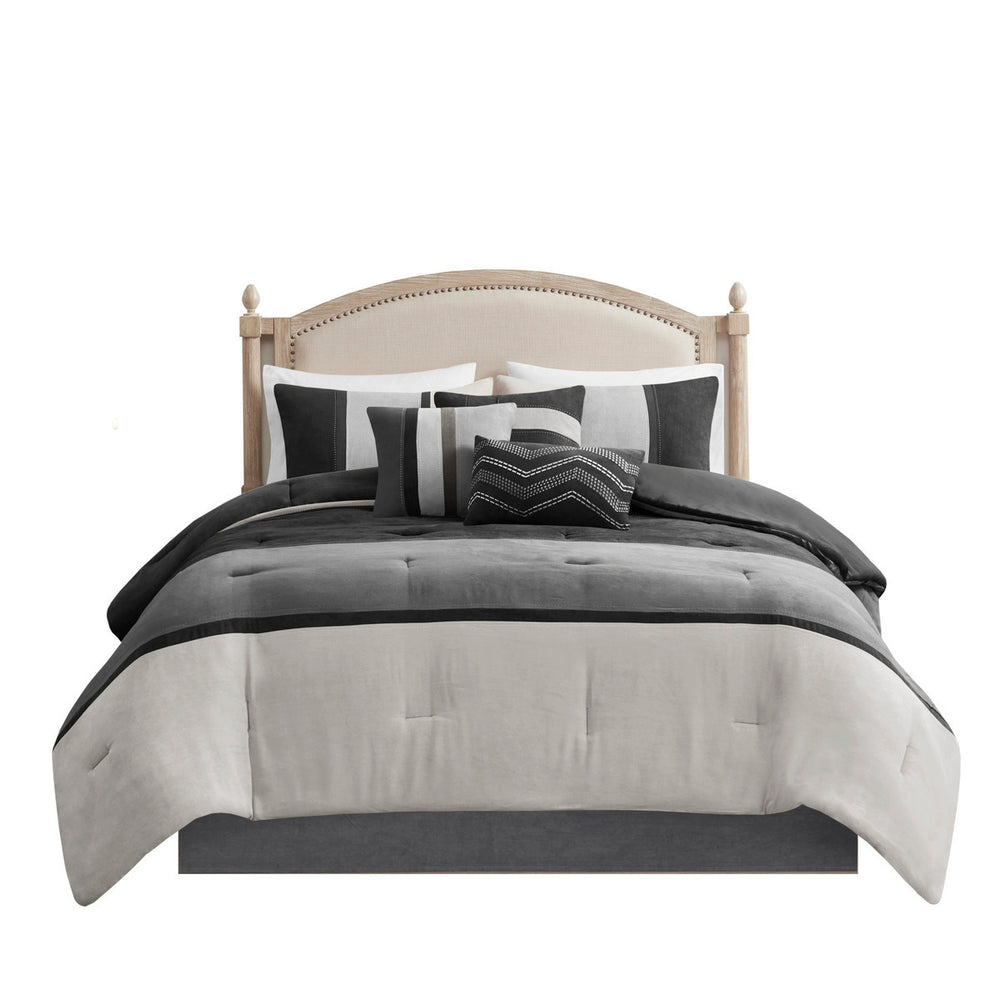 7 Piece Faux Suede Comforter Set Black Queen Media 13