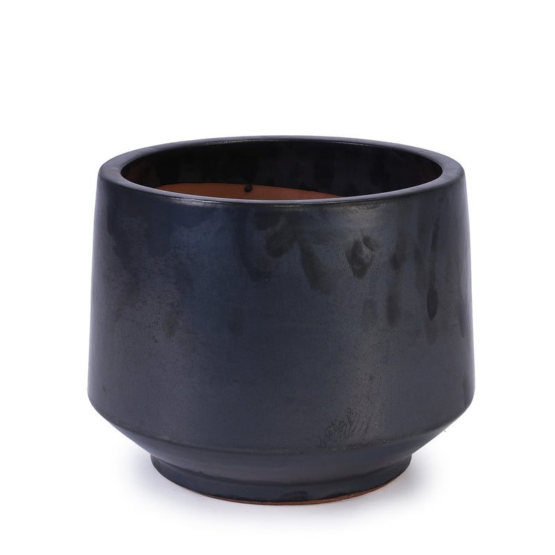 Handmade Black Matte Glazed Ceramic Planter Set of 3, 15/11/9 Inch Diameter, Textured Finish for Orchids & Begonias, Indoor/Outdoor Use on Windowsill & Bookshelf, Breathable Clay