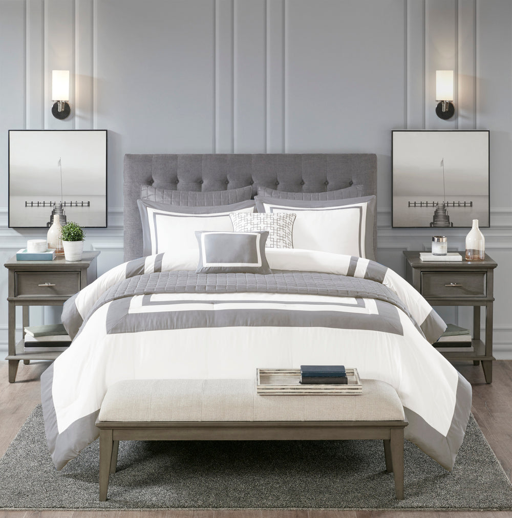 8 Piece Comforter and Quilt Set Collection Grey King/Cal King Media 6