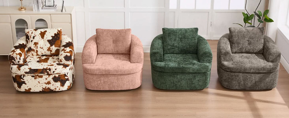360 Degree Swivel Chair Chenille Pink Dual Layer Cushion Living Room Decor Accent Seating Home Media 24