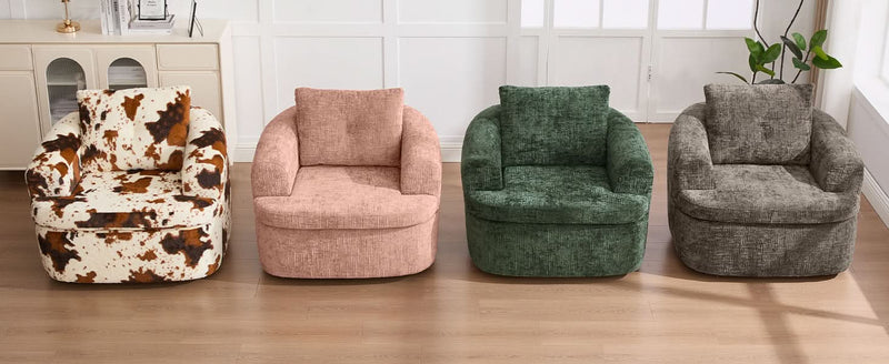 360 Degree Swivel Chair Chenille Pink Dual Layer Cushion Living Room Decor Accent Seating Home