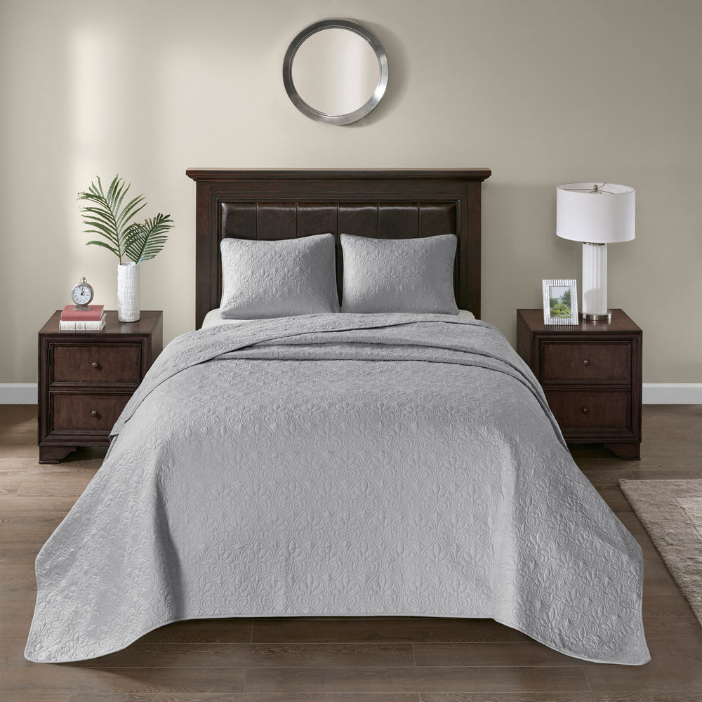 Reversible Bedspread Set Grey Queen Media 4