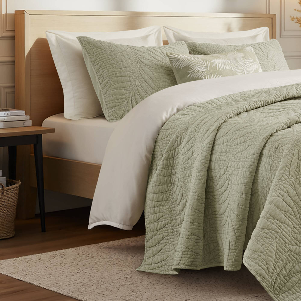 Full/Queen 3 Piece Cotton Quilt Set Sage Media 3