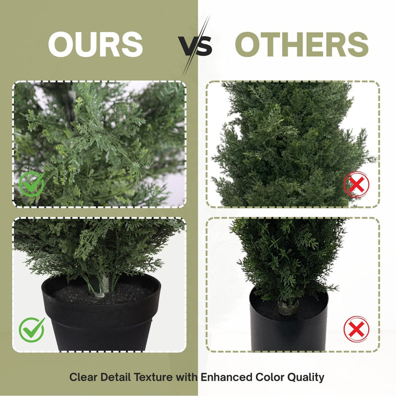 Realistic Artificial Cypress Tree in Black Plastic Pot, UV Resistant Green Fabric Leaves, 60-Inch Indoor Outdoor Topiary Plant for Garden or Entryway Decoration