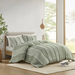3 Piece Striped Cotton Duvet Cover Set perspective
