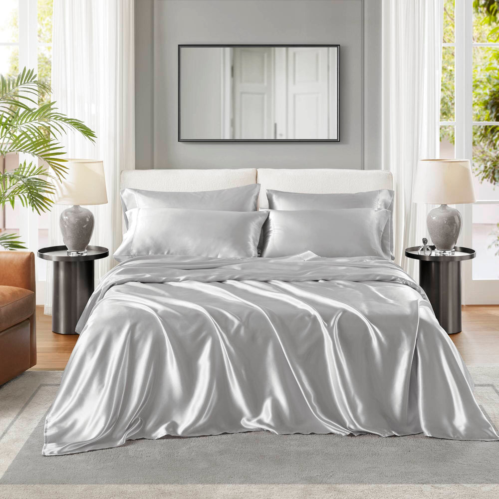 4 PCS Twin Luxury Sheet Set Light Grey Media 1