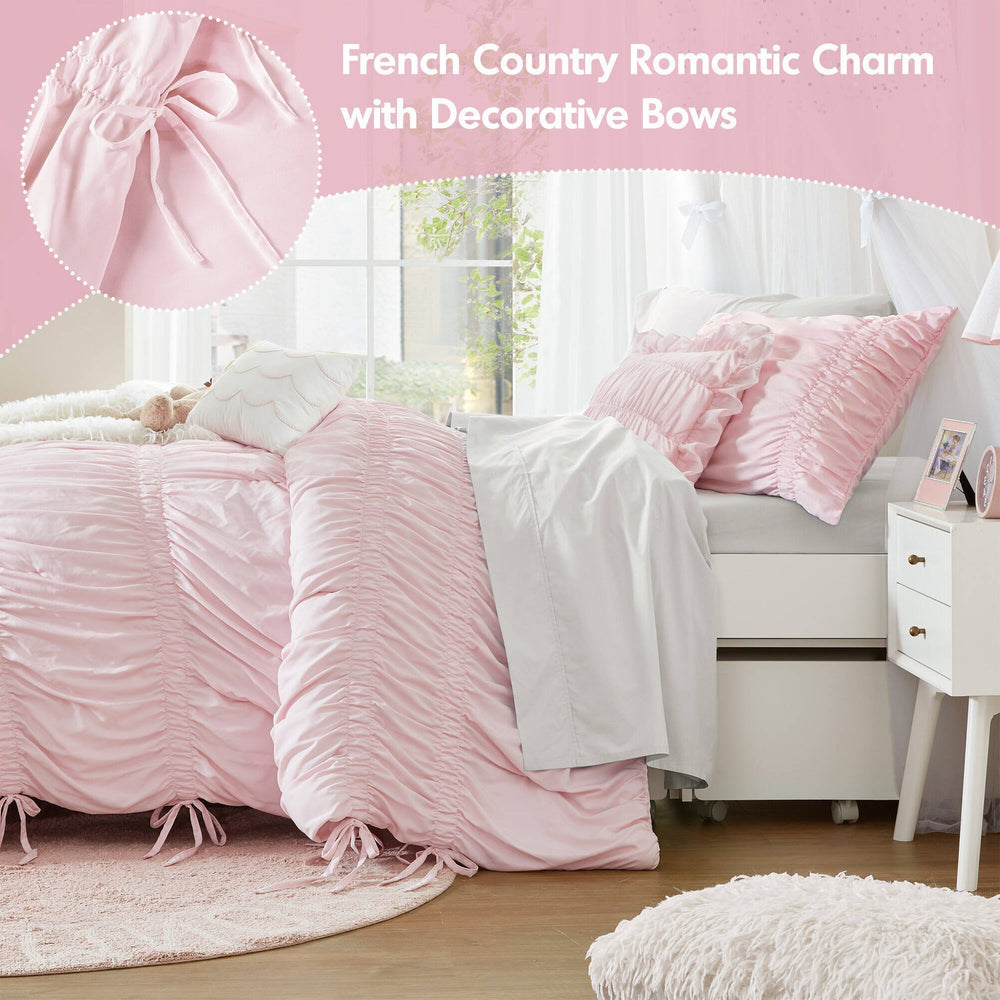 4 Pieces Twin/Twin XL Comforter Set,Pink Media 8