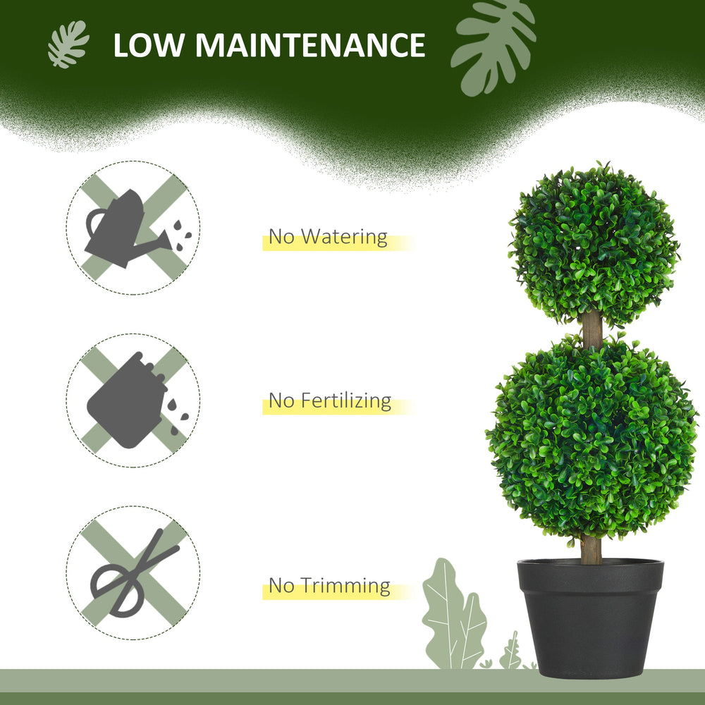 HOMCOM Artificial Plant for Home Decor Indoor & Outdoor Fake Plants Artificial Tree in Pot, 2 Ball Boxwood Topiary Tree for Home Office, Living Room Decor, Green Media 4
