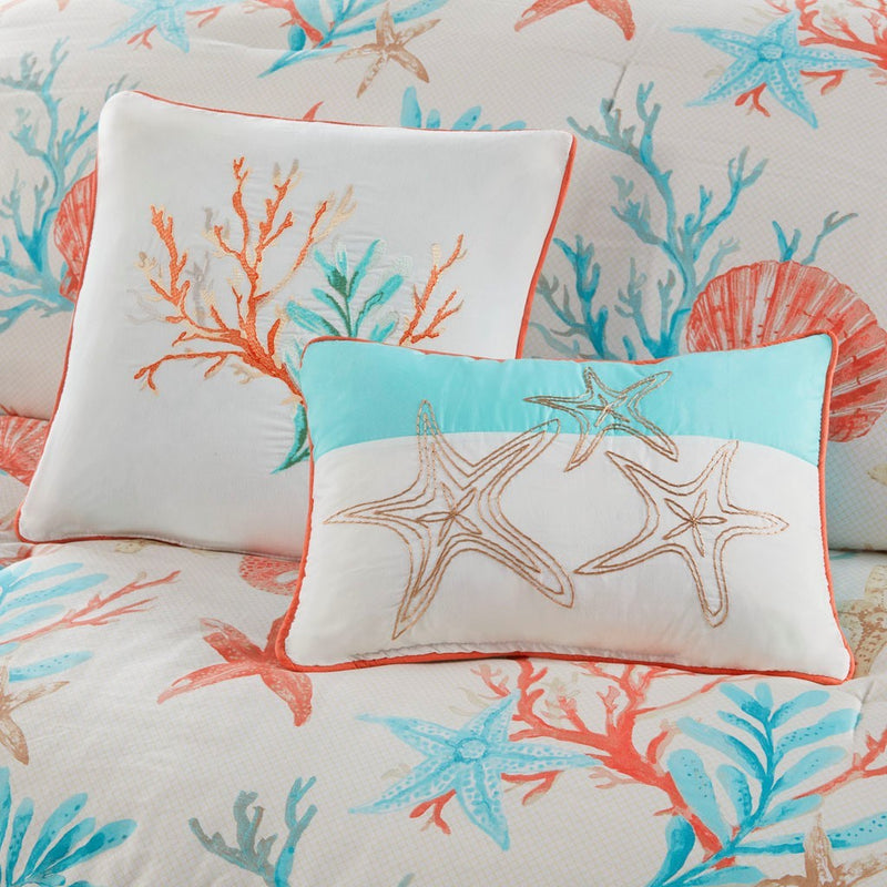 7 Piece Cotton Sateen Comforter Set Coral Queen