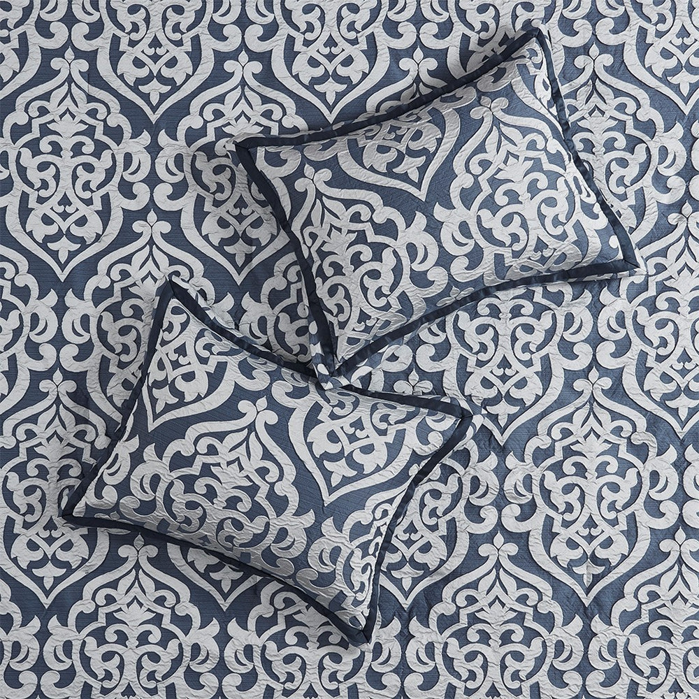 8 Piece Jacquard Comforter Set Navy/Silver Queen Media 4