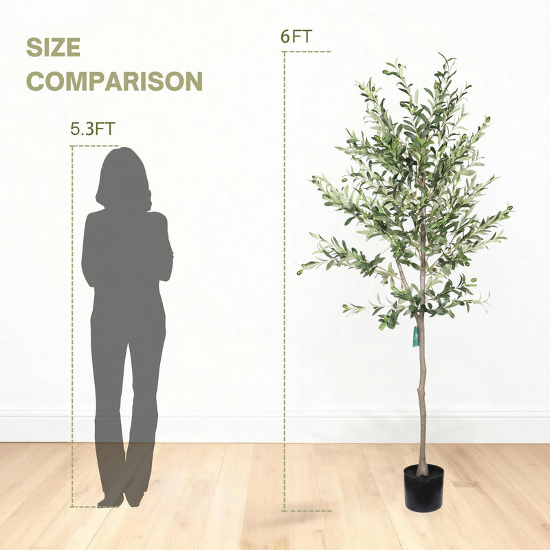 6FT Artificial Olive Tree in Black Plastic Pot, 1pc/set