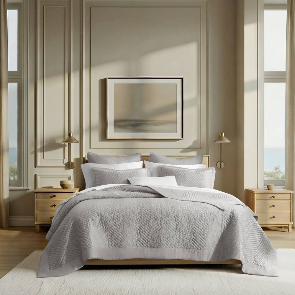 Full/Queen 3 Piece Cotton Quilt Set Light Gray Media 6
