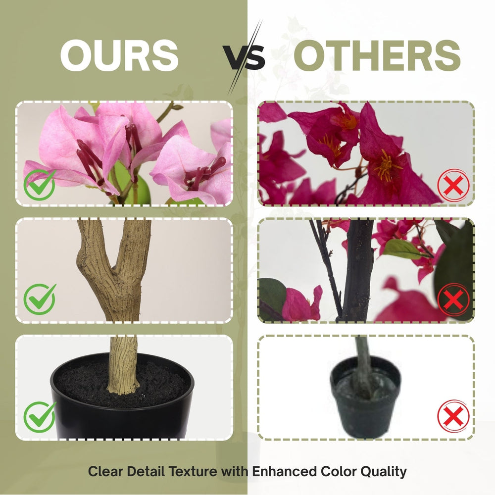 Artificial Bougainvillea Tree in Baby Pink with Green Leaves, Realistic Faux Plant in Black Plastic Pot, 60-Inch Indoor Decor for Home Office Media 4