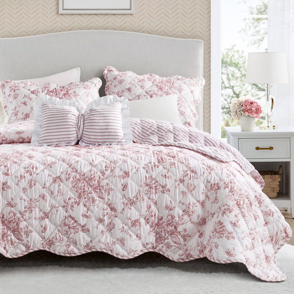 4 Pieces King  Quilt Set with Decorative Pillow,Pink Media 6