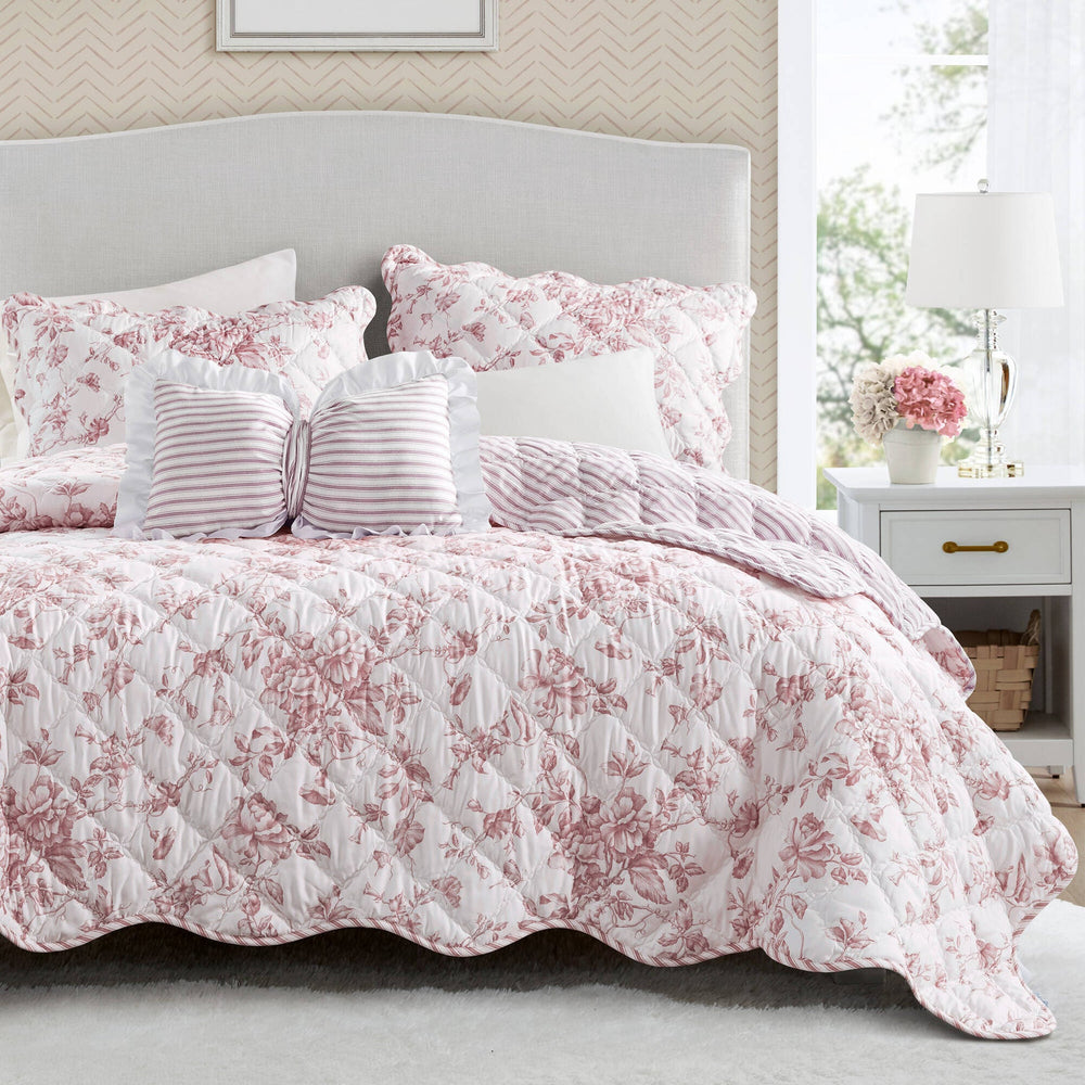 4 Pieces King  Quilt Set with Decorative Pillow,Pink Media 6