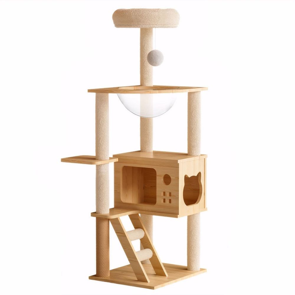 48.8' Modern Cat Tower, Wood Cat Tree Tower for Indoor Cats, Cat Tree with Sisal-Covered Scratching Posts and Top Perch, Cat Condo with Acrylic Hammock for Small Large Cats Media 1