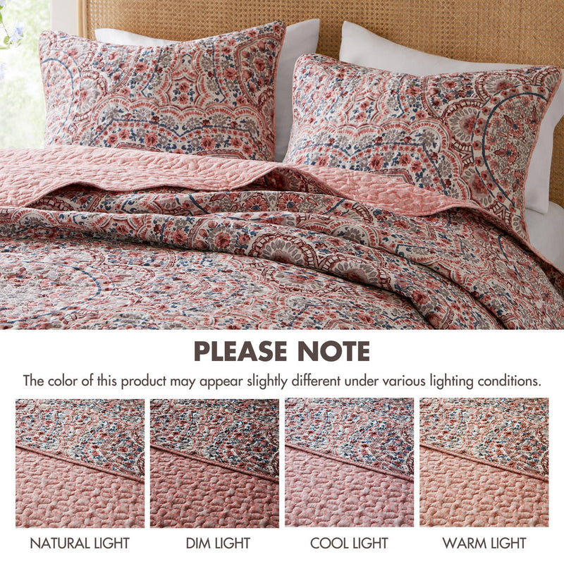 3-Piece King Boho Floral Reversible Quilt