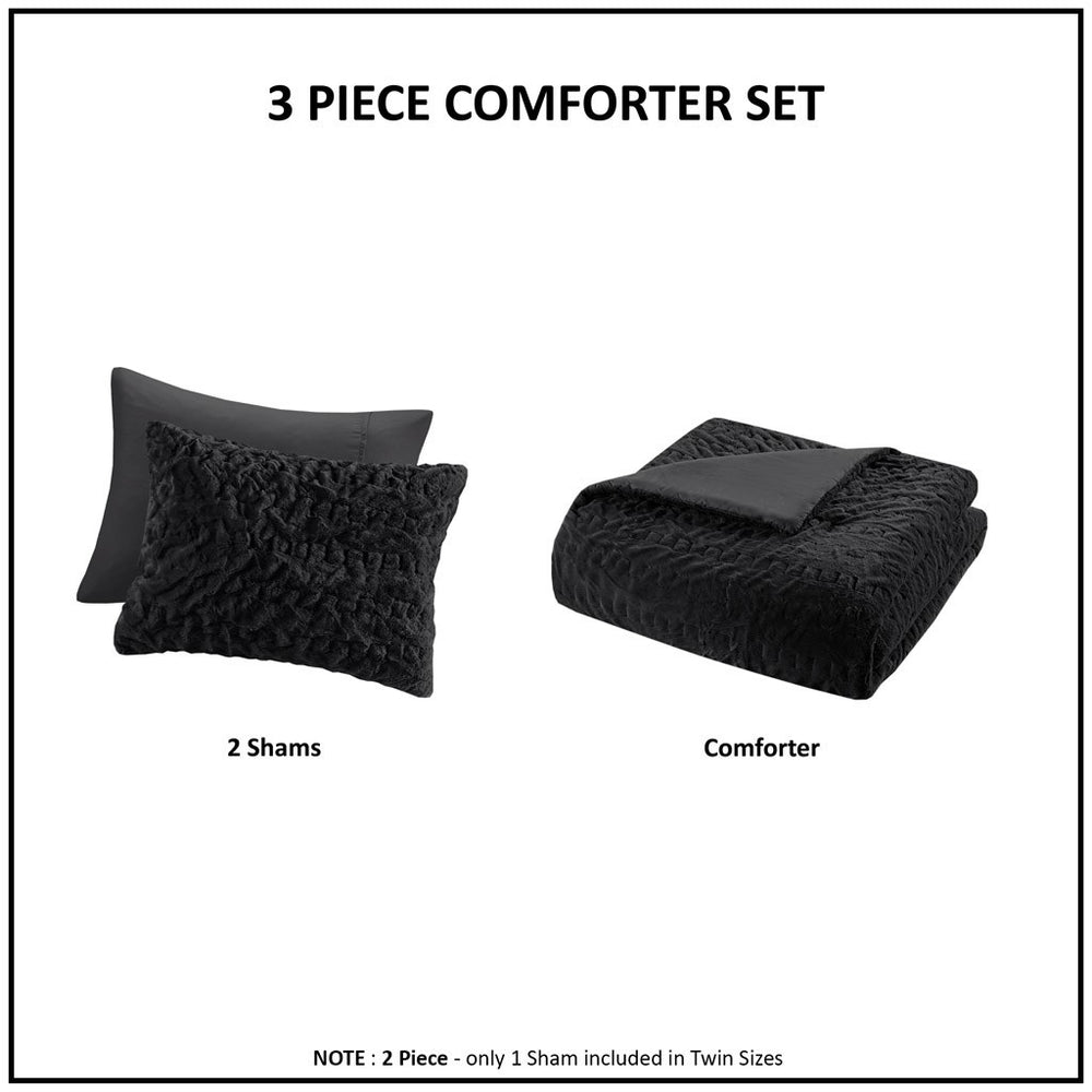 Full/Queen Ruched Fur Down Alternative Comforter Set Media 2