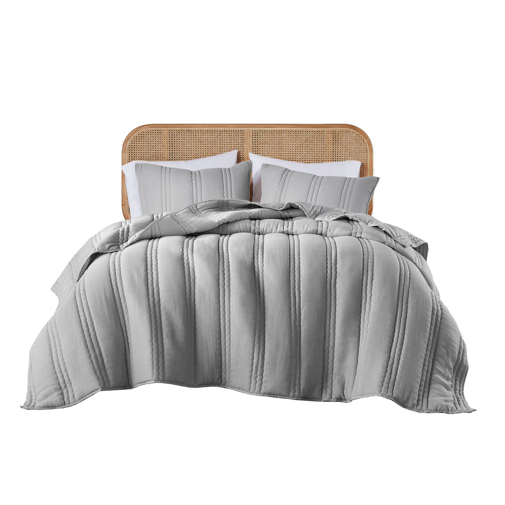 3 PCS King/Cal King Poly   Quilt Set Gray Media 10