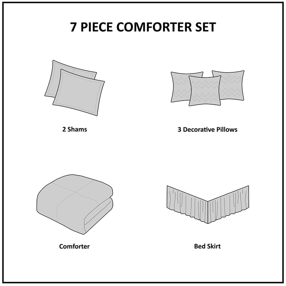 7 Piece Textured Cotton Blend Comforter Set Gray Queen Media 12