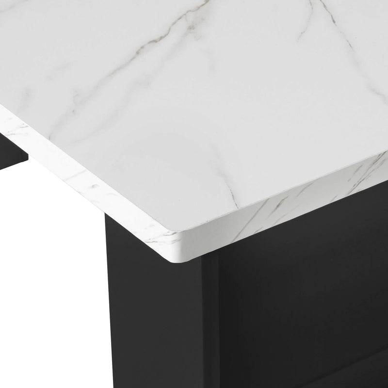 Kitchen Island Modern With Extendable Dining Table & Power Outlet For 4-6 People Black