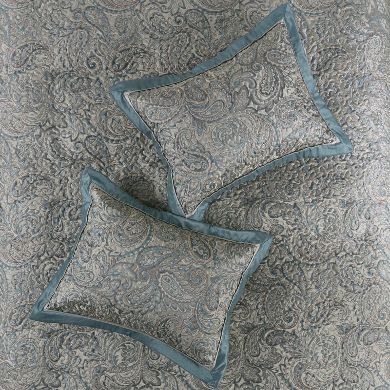 5 Piece Jacquard Bedspread Set with Throw Pillows Teal Queen