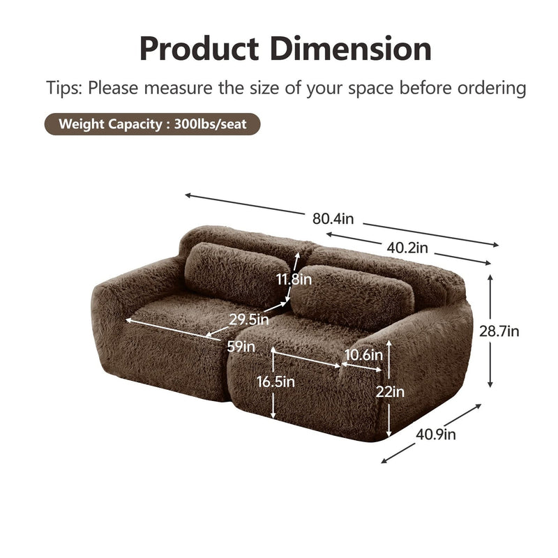 2 Seater Modular Sofa Plush Fabric Ergonomic Design Living Room Couch Chocolate Includes Pillows