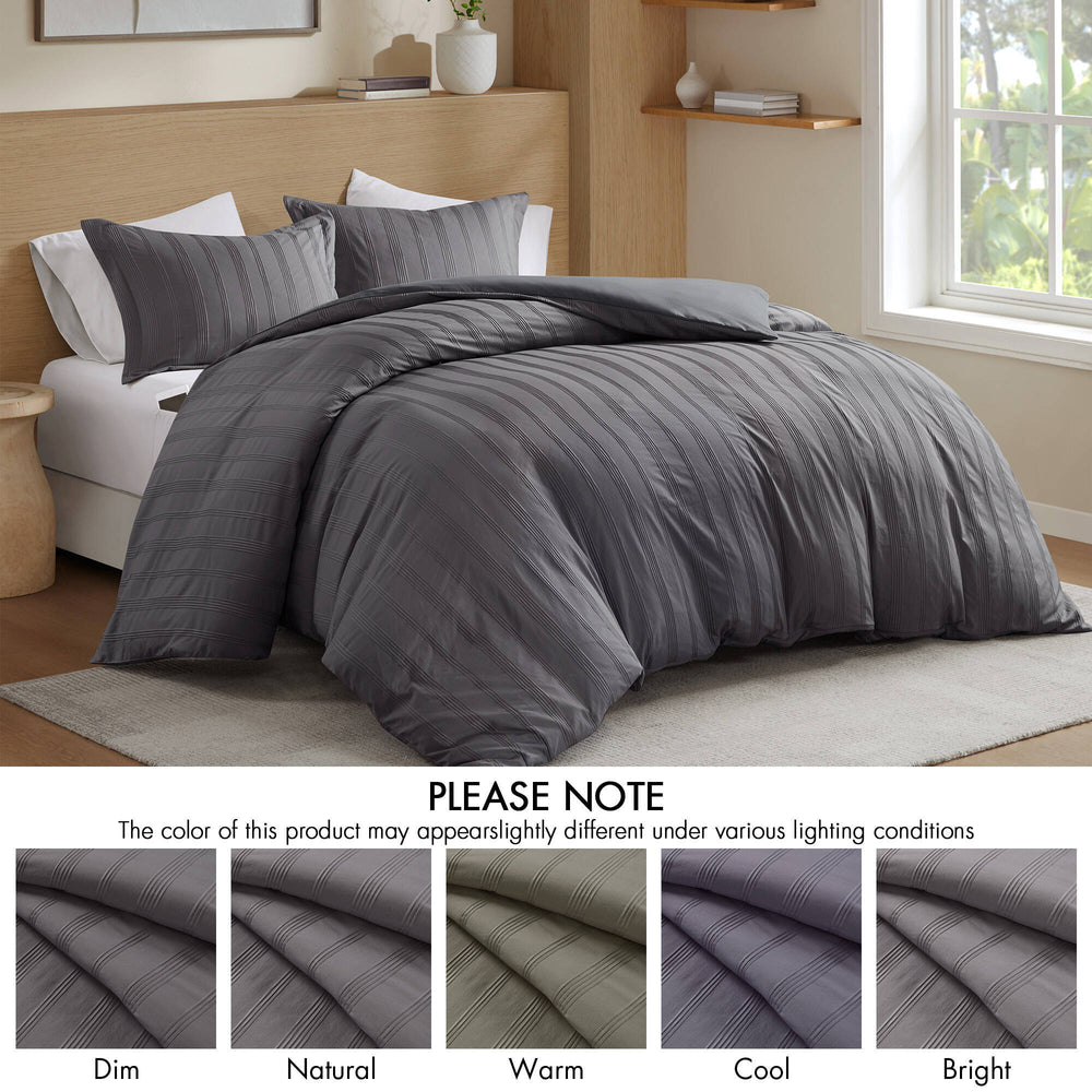 3-Piece Cal King Woven Striped Duvet Set Media 3