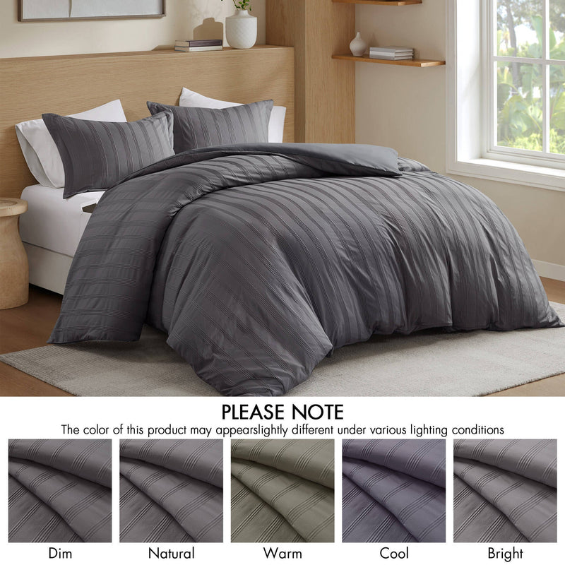 3-Piece King Woven Striped Duvet Set