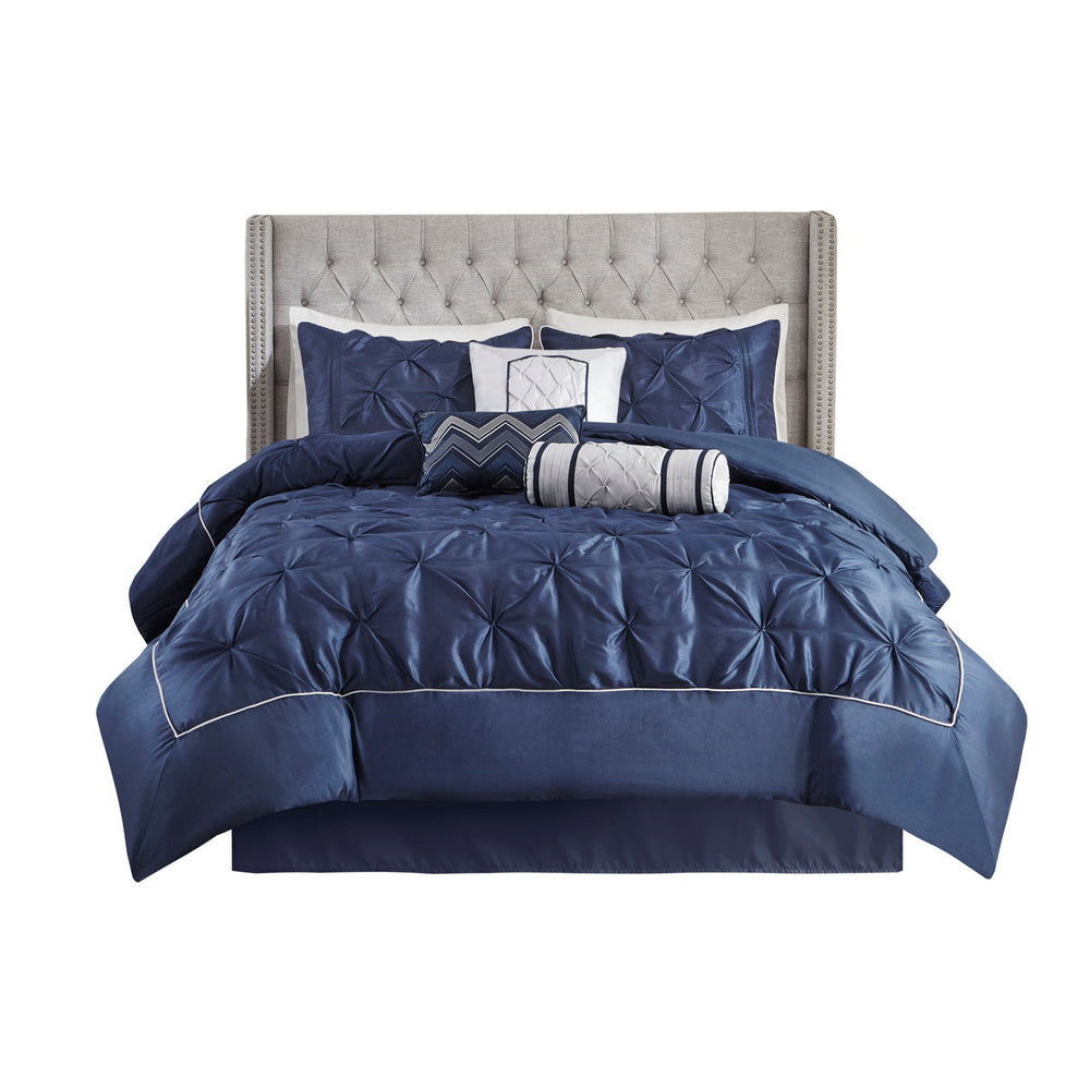 7 Piece Tufted Comforter Set Navy Cal King Media 5